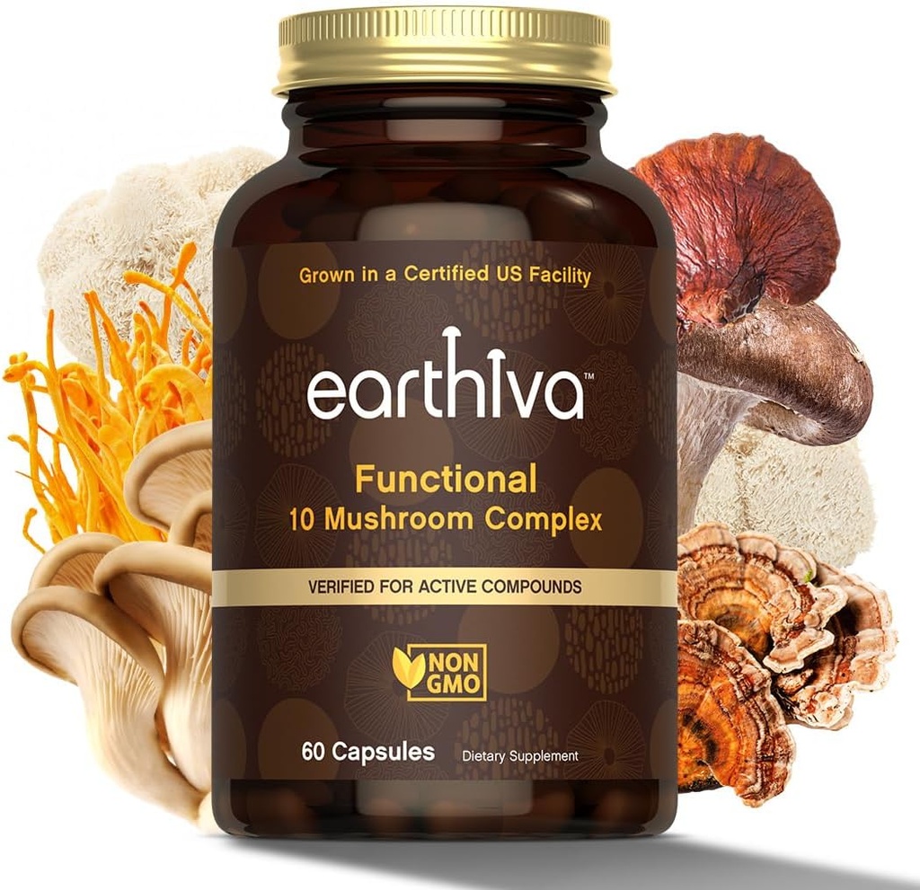 Mushroom Complex Supplement | 60 Capsules | 10-in-1 Blend | with Lion’s Mane, Chaga, Turkey Tail, Cordyceps, Maitake, Shiitake, Reishi, & More | Grown in a Certified US Facility