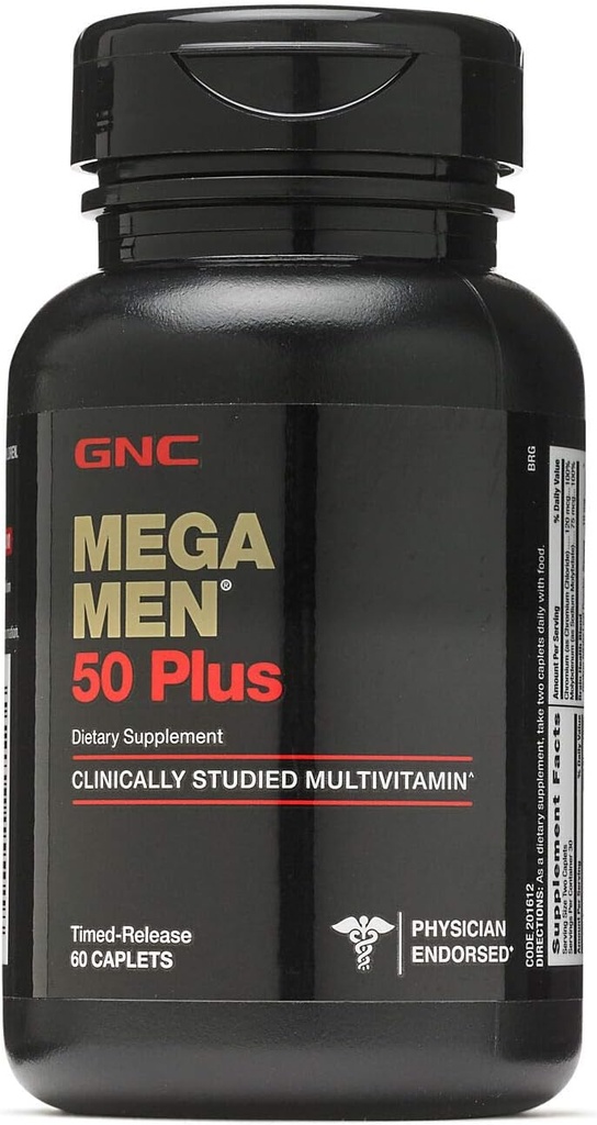 GNC Mega Men 50 Plus Daily Multivitamin for Men | Supports Memory Function, Prostate, and Heart Health | 60 Count