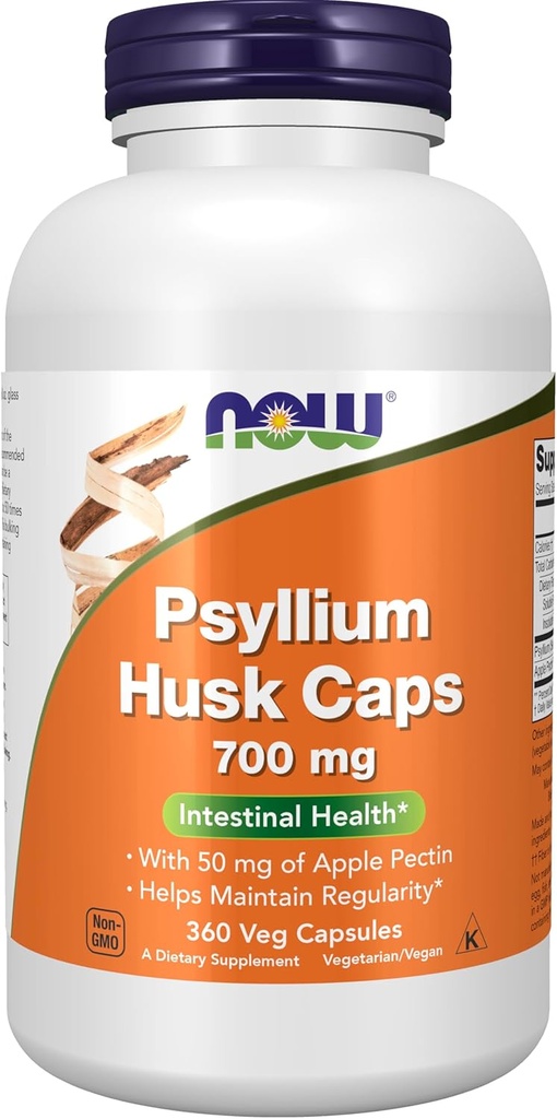 NOW Foods Supplements, Psyllium Husk Caps 700 mg with 50 mg of Apple Pectin, Intestinal Health*, 360 Veg Capsules