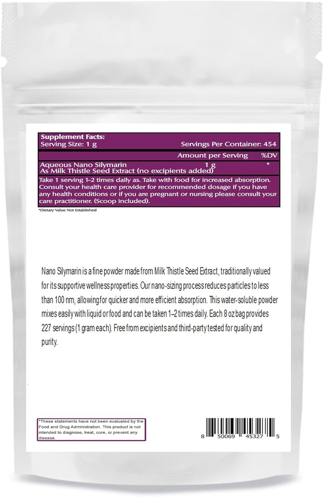 One Planet Nutrition Nano Silymarin Powder 8 oz (227 Servings), Milk Thistle Seed Extract, Nano for Enhanced Absorption, Supports Overall Wellness, Non-GMO, Vegan, Gluten Free