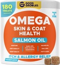 Omega 3 Fish Oil for Dogs (180 Ct) - Skin & Coat Chews - Dry & Itchy Skin Relief + Allergy Support - Shiny Coats - EPA&DHA Fatty Acids - Natural Salmon Oil Chews Promotes Heart, Hip & Joint Support