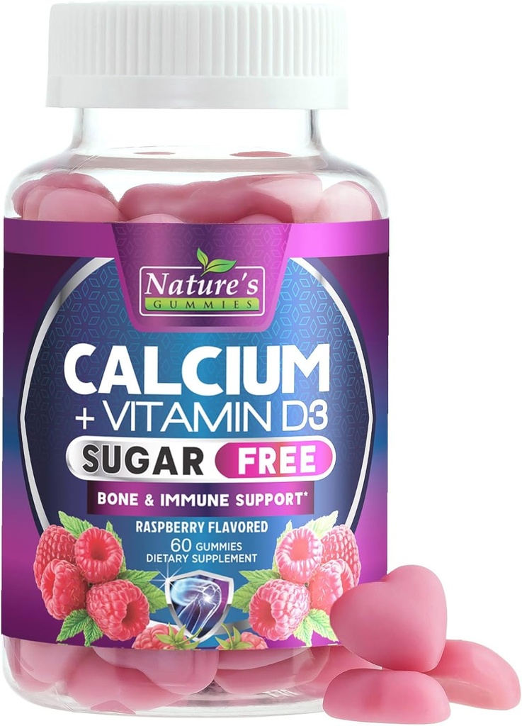 Calcium Supplement Gummies - Sugar Free Calcium Gummy with 400 IU Vitamin D3 for Best Absorption - Supports Immune Health, Bones & Teeth - Nature's Calcium Chews for Women & Men - 120 Gummies