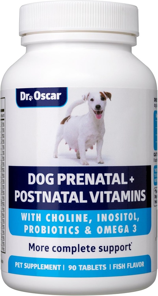 Dog Prenatal Vitamins. The Only 2in1 Prenatal & Postnatal Vitamins for Dogs with Folic Acid, Omega 3, Probiotics, Choline & Inositol, Key for Mother & Puppies, 90 Tablets