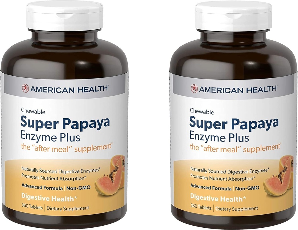 American Health Enzymes Chewable Super Papaya Enzyme Plus 360 Tablets (Pack of 2)