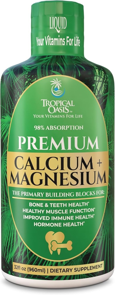 Tropical Oasis Liquid Calcium Magnesium | Promotes Strong Bones & Healthy Teeth | 98% Max Absorption | 32 Fl Oz, 64 Serv