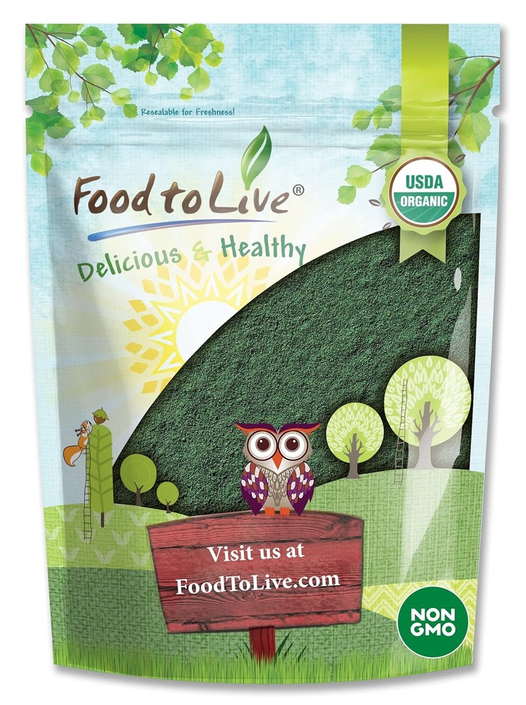 Food to Live Organic Spirulina Powder, 4 Ounces – Non-GMO, Kosher, Raw Blue-Green Algae, Vegan Superfood, Bulk, Non-Irradiated, Pure Vegan Green Protein, Rich in Vitamins & Minerals, Great for Drinks