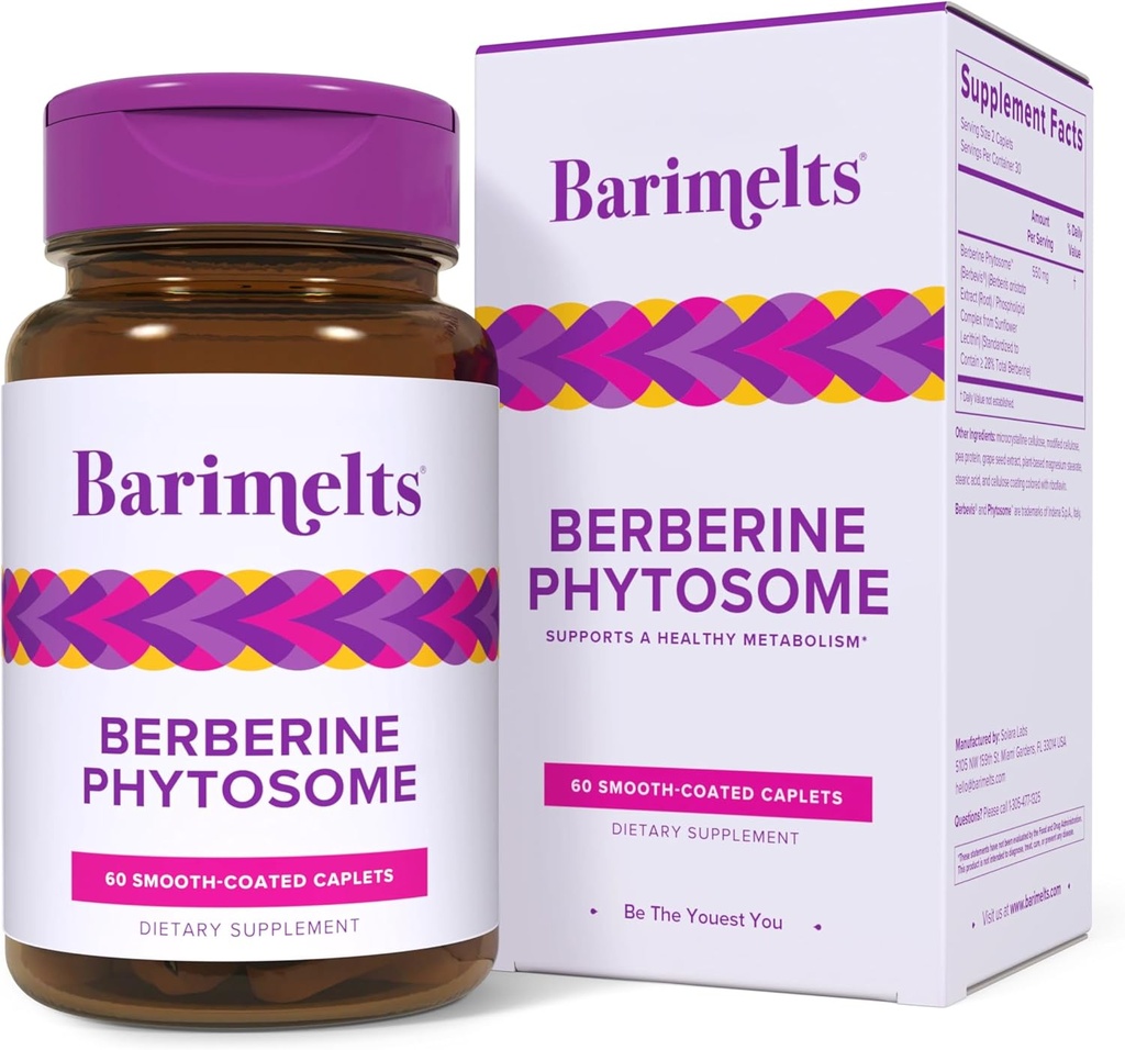 BariMelts Berberine Phytosome 550mg – Clinically Studied Berbevis® for 4X Better Absorption vs Regular Berberine – Supports Metabolism & Blood Sugar – 60 Smooth-Coated Caplets