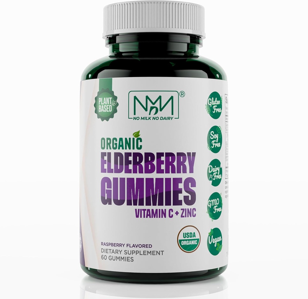 Organic Elderberry Gummies with Zinc and Vitamin C | Immune Boosting Sambucus Elderberry Rich in Antioxidants | Plant Based, Gluten Free, 60 Vegan Gummies