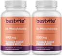 BESTVITE DL-Phenylalanine 500mg (240 Vegetarian Capsules) (2-Pack) - No Stearates - No Fillers - Vegan - Gluten Free - Non GMO
