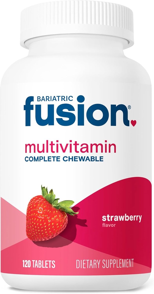 Bariatric Fusion Bariatric Multivitamin with Iron Complete Chewable | Strawberry | Post Bariatric Vitamins for Gastric Bypass and Sleeve Gastrectomy | One Month Supply