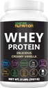 SHIFAA NUTRITION Delicious Creamy Vanilla Halal Whey Protein Powder 2Lbs | 26g Protein, 5500mg BCAAs, and 460mg Glutamine | for Recovery & Lean Muscles | Gluten-Free | Non-GMO | Keto-Friendly