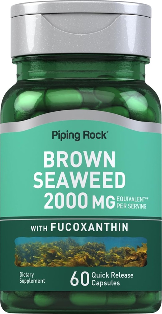 Piping Rock Brown Seaweed Capsules 2000mg | 60 Count | Fucoxanthin Extract Supplement | Non-GMO, Gluten Free
