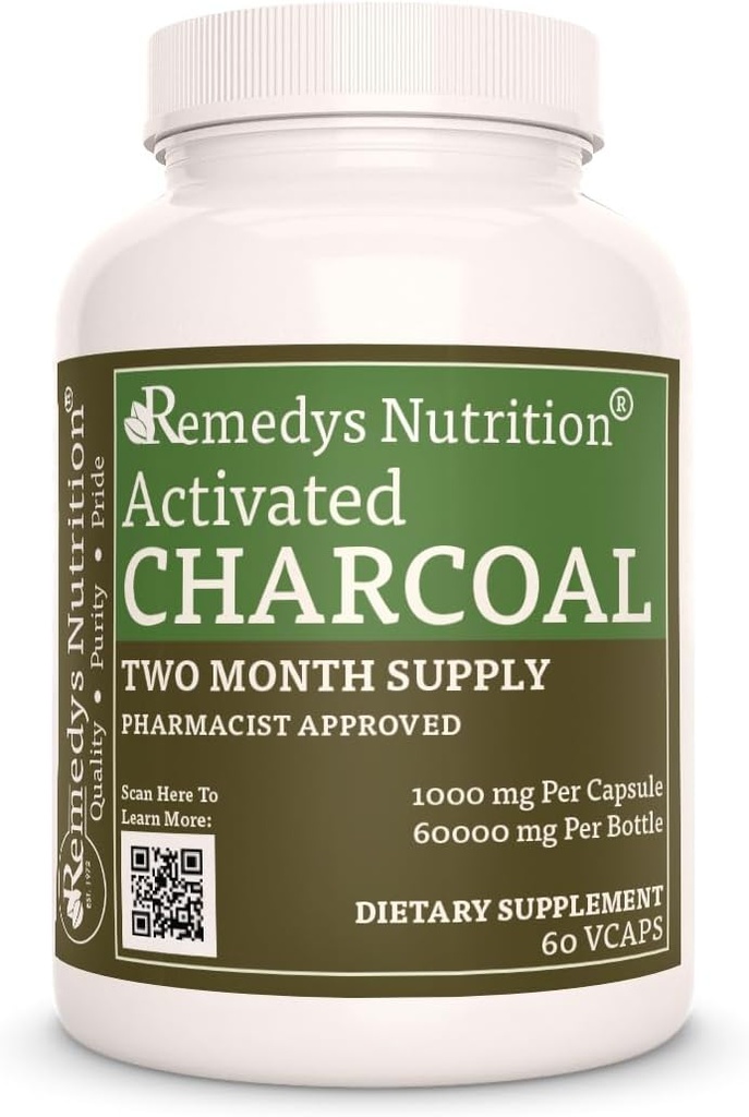 Remedy's nutrition Activated Charcoal | 1,000 mg, 60 Vegan Capsules Dietary Supplement
