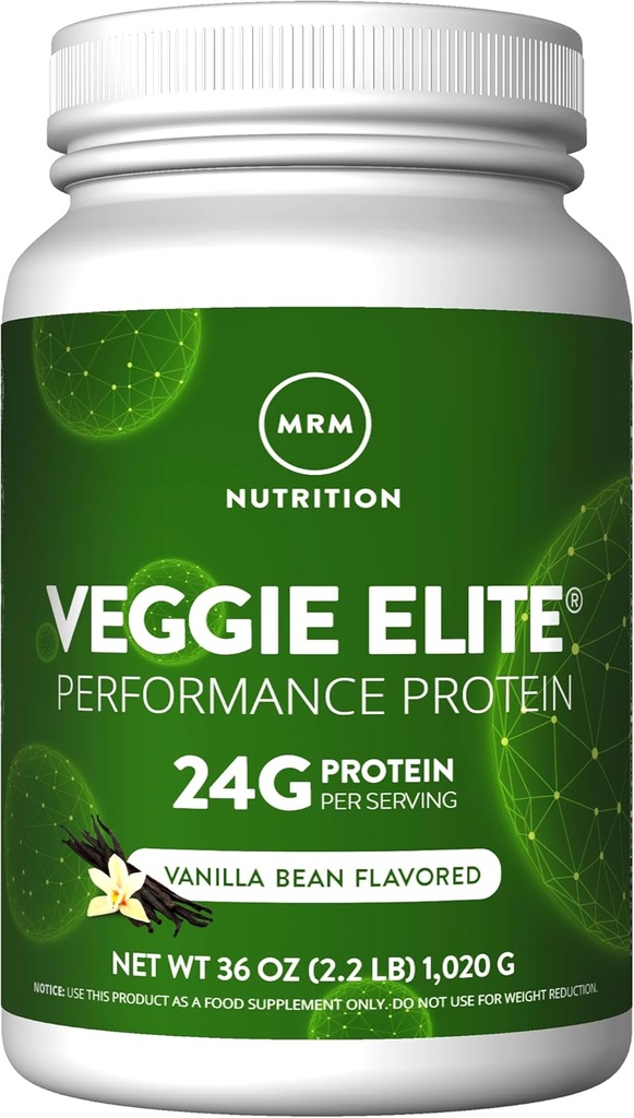 MRM Nutrition Veggie Elite Performance Protein | Vanilla Bean | Plant-Based Protein Powder with BCAAs | Vegan + Gluten-Free | Easy to Digest | 30 Servings