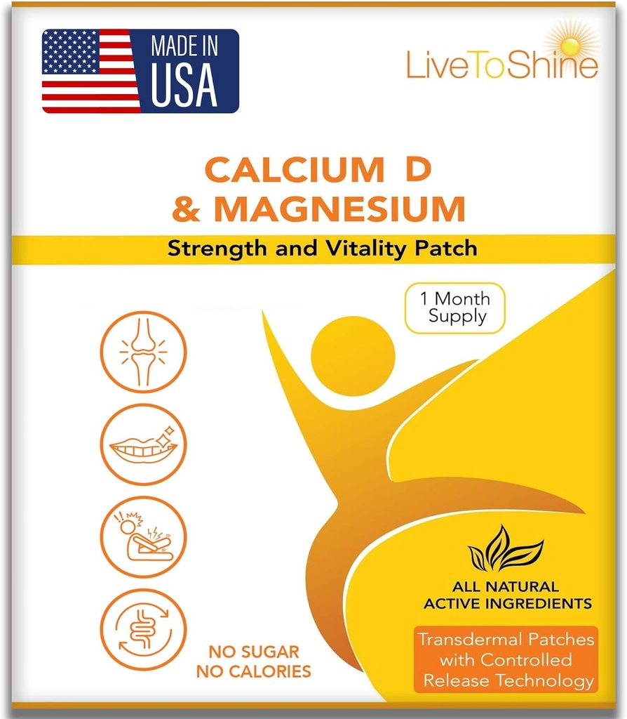 Calcium Magnesium D3 Topical Patches for Men and Women - One Month Supply - USA Made by Live to Shine
