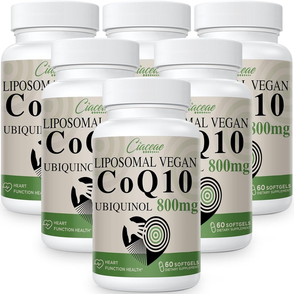 Liposomal CoQ10 800mg Ubiquinol Softgel, Max Absorption Ubiquinol Coenzyme Q10, Ubiquinol CoQ10 Supplement for Antioxidant, Heart Function & Energy Production, Pure CoQ10 800mg, 360 Vegan Softgels
