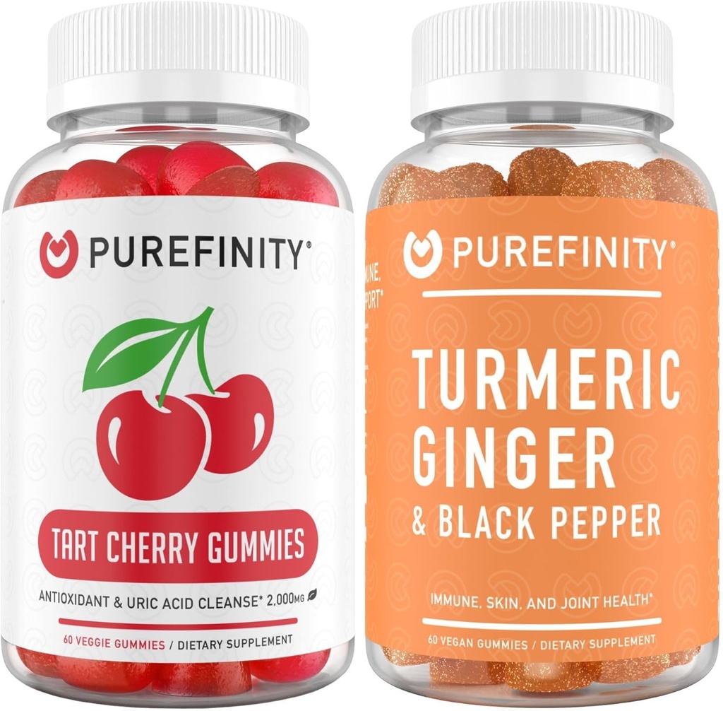 PUREFINITY Tart Cherry Extract & Turmeric Ginger Gummies - Your Uric Acid Flush & Cleanse Bundle