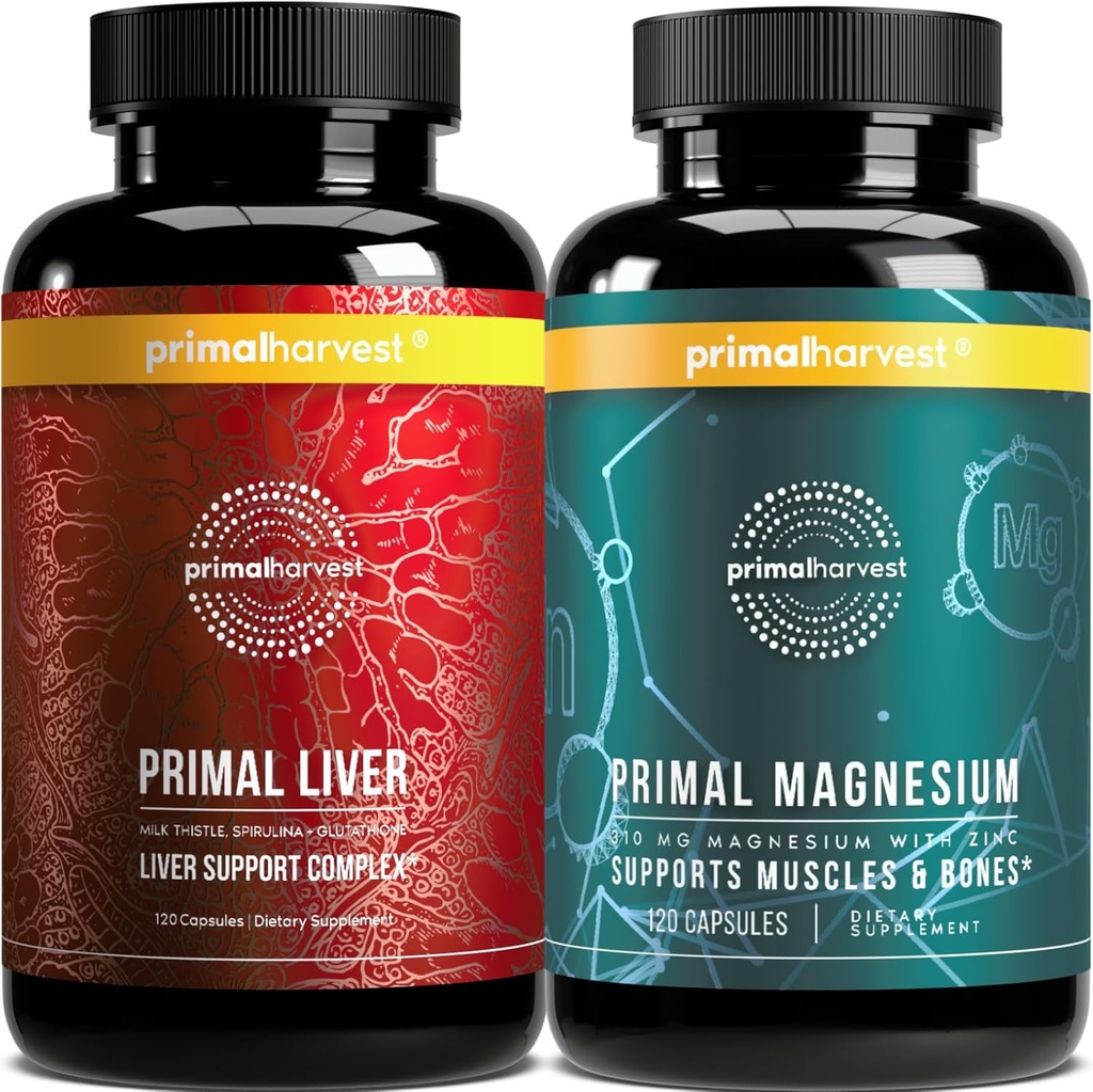 Magnesium Supplement & Liver Supplements for Women and Men by Primal Harvest Bundle