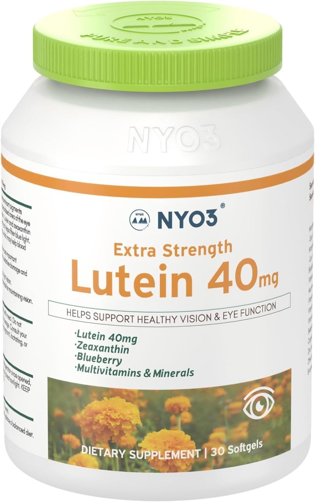 NYO3 Lutein & Zeaxanthin 40mg with Blueberry, 30 Softgels Eyes Vitamins and Mineral Supplement– Eye $ Vision Health | Antioxidant Support