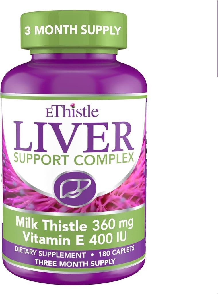 Liver Wellness Dietary Supplement, Milk Thistle & Vitamin E Liver Health Formula, Caplets 180 Count