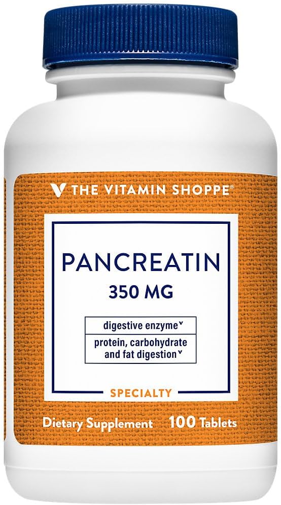 The Vitamin Shoppe Pancreatin 500MG, Natural Digestive Enzyme Supplement, Supports Digestion of Fats, Protein, Carbohydrates (100 Tablets)