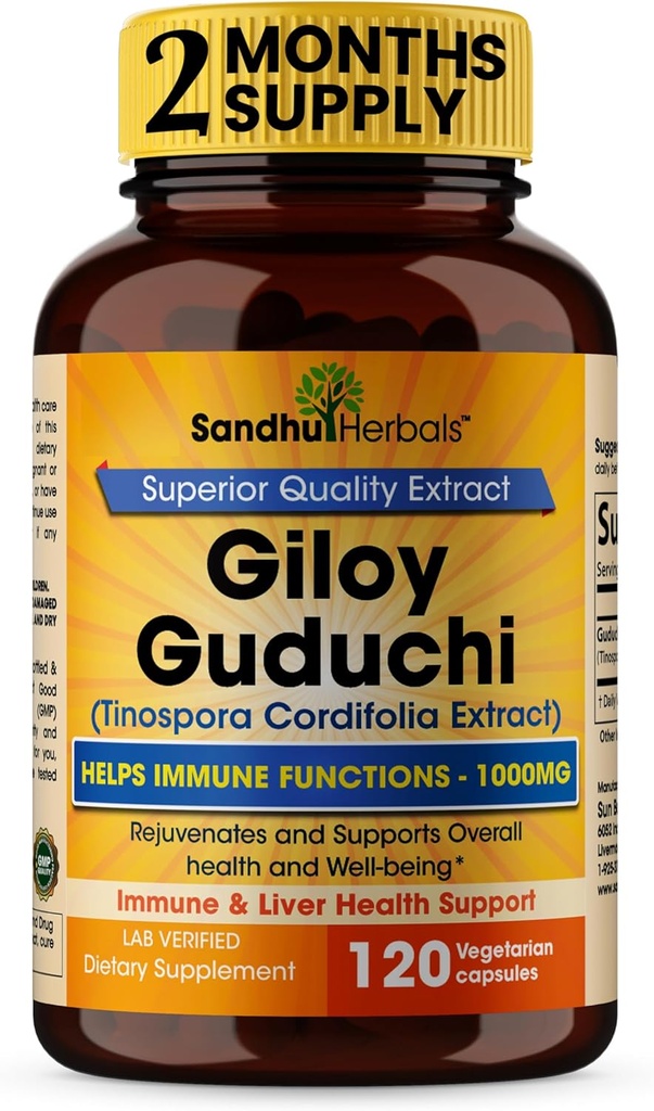 Sandhu Herbals Organic Giloy (Guduchi) Powder Herbal 120 Capsules | Natural Herbal Supplement for Immune Support, Energy, and Digestion