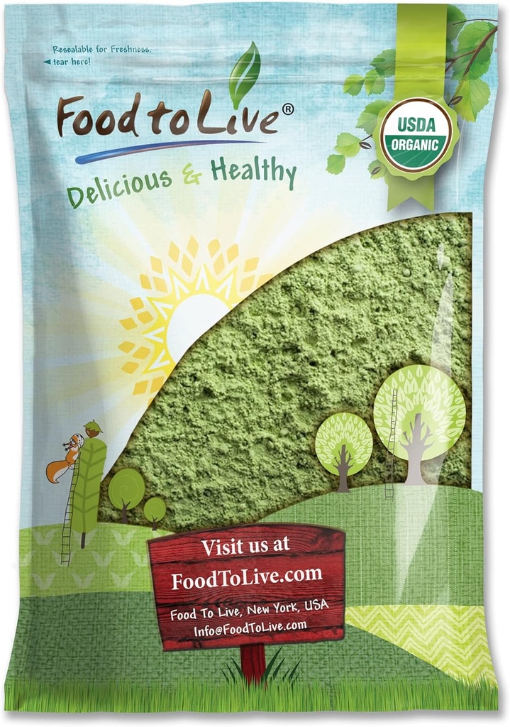 Food to Live Organic Wheatgrass Powder, 4 Pounds — Non-GMO, Whole-Leaf, Raw, Non-Irradiated, Pure, Vegan Superfood, Bulk, Great for Juice, Rich in Fiber, Chlorophyll, Fatty Acids and Minerals