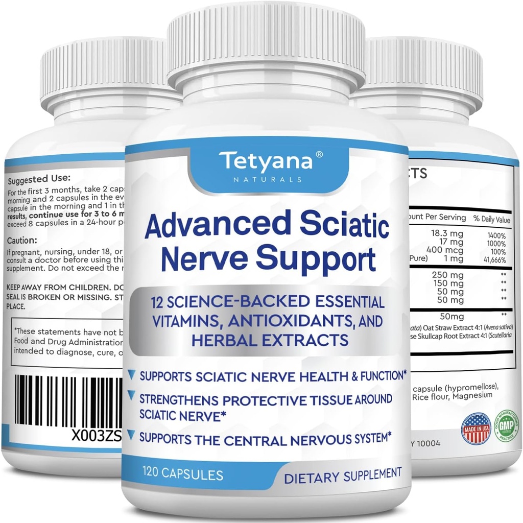 Advanced Sciatic Nerve Support Relief: Alpha Lipoic Acid Vitamin, Benfotiamine - 12 in 1 Sciatica Supplements - 120 Capsules- 30-60 Supply- Made in USA