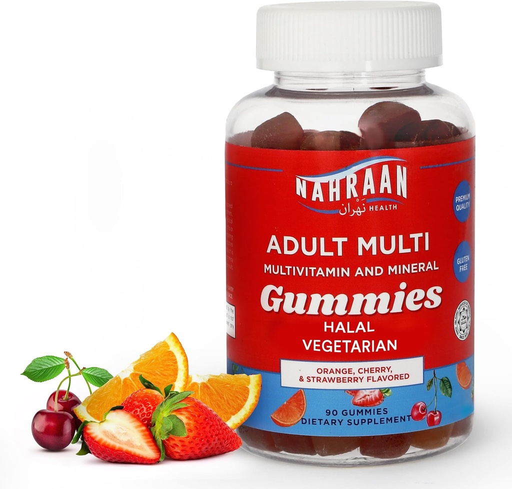 Halal Vitamins for Adults - Halal Multivitamins for Women & Men - Vitamin A, C, D, E, B6, B12 - Vegetarian, Halal Gummies - 90 Count