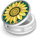 Pill Box-3 Compartment Small Pill Case for Purse & Pocket Mini Metal Pill Holder Travel Pill Container to Hold Supplements Vitamins BPA-Free (Sunflower)