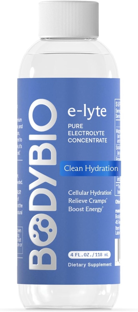 BodyBio e-Lyte - Liquid Electrolyte Concentrate for Clean Hydration, Energy & Cramp Relief - No Sugar, No Artificial Flavors, No Fillers, Keto Friendly