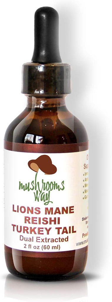 Lions Mane – Reishi – Turkey Tail – Mushroom Supplement for Immune System Support – Dual Extract for Best Benefits – Brain Health, Gut Health, Heart Health – Non-GMO, Gluten Free, Vegan – 2 Fl Oz