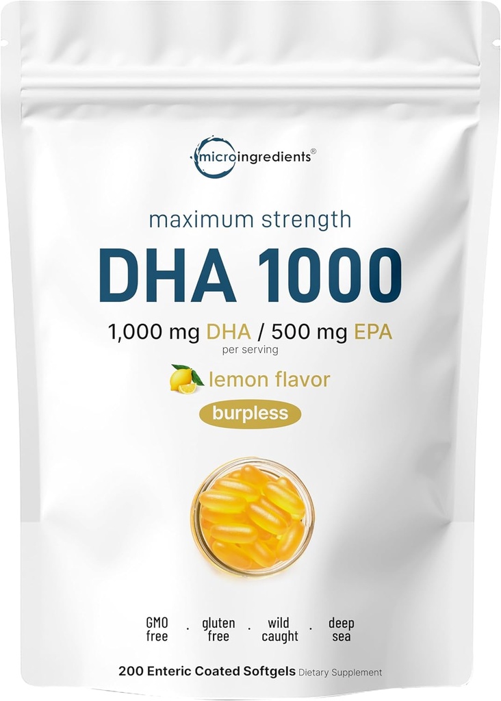 Omega 3 Fish Oil DHA Supplements 1000mg with EPA 500mg, 200 Softgels – Lemon Flavored, Burpless (Enteric Coated) | Deep Sea Fresh Fish, Wild Caught from Norwegian Waters | Mercury Free