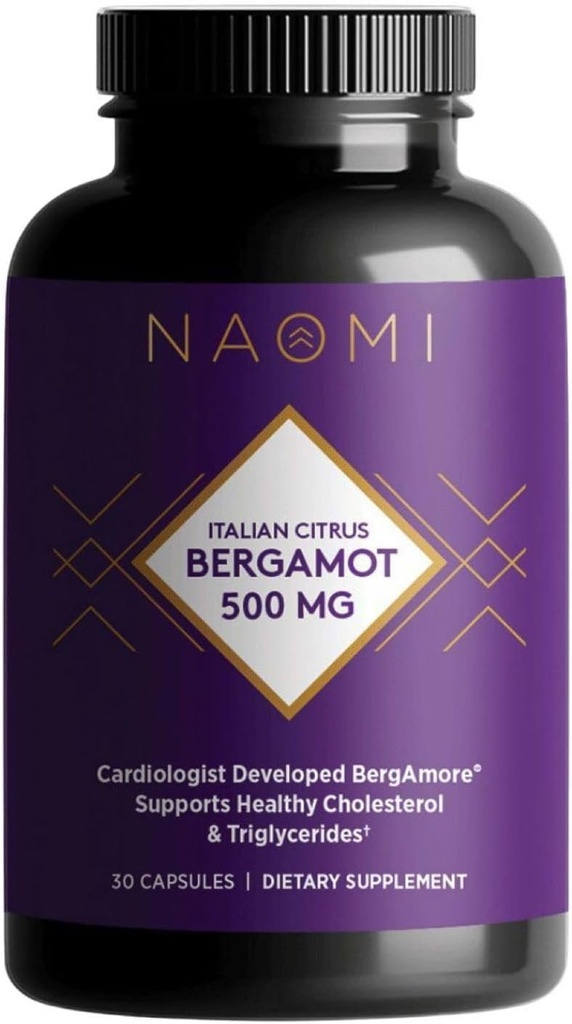 NAOMI Italian Citrus Bergamot 500mg Award-Winning Cardiologist Dvlpd to Support Healthy Cholesterol & Triglyceride Levels Already in Normal Range, w/ 7 Key Polyphenols, Bergamot, VIT C, 30-Day Supply