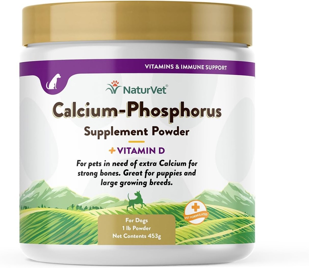 NaturVet Calcium-Phosphorus For Dogs, Supports Strong & Healthy Bones, Enhanced with Essential Minerals & Vitamin D, No Color, 16 Oz