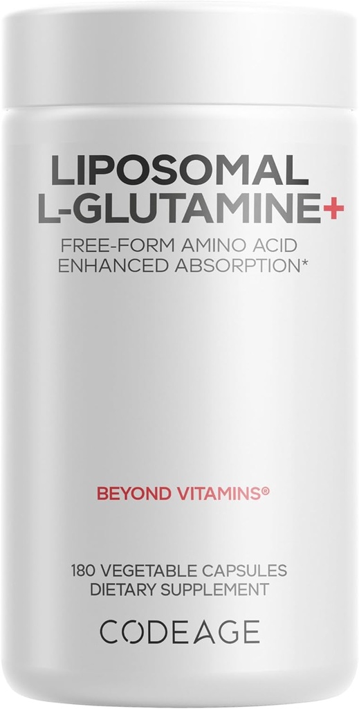 Codeage Liposomal L-Glutamine Capsule Supplement - 1,000 mg L-Glutamine per Serving - 3-Month Supply - Liposomal Delivery, Vegan Pills, Non-GMO, Gluten-Free Amino Acid - 180 Capsules
