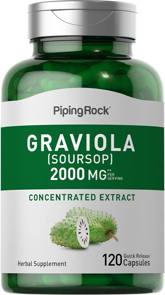 Piping Rock Graviola Soursop Capsules | 2000 mg | 120 Count | Leaf Supplement | Concentrated Herbal Fruit Extract | Non-GMO, Gluten Free