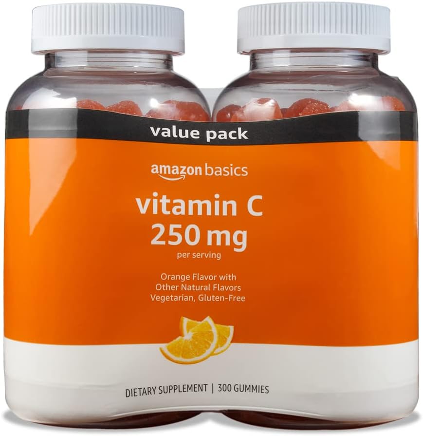 Amazon Basics - Vitamin C, 250 mg Gummies, Orange, 300 Count (2 Packs of 150), 2 per Serving (Previously Solimo)