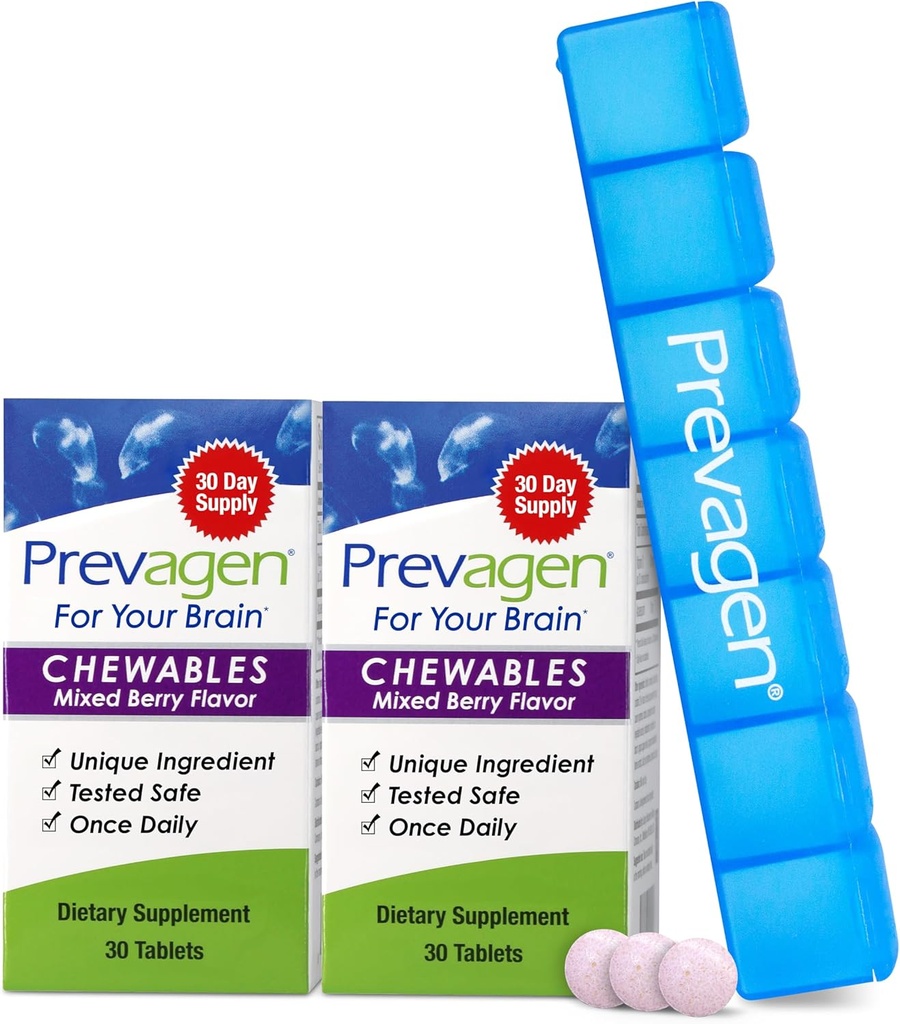 Prevagen Regular Strength Mixed Berry Chewables - 60 Tablets (2 Month Supply) | Formulated for Your Brain | 10mg of Apoaequorin Plus Vitamin D3 with 7-Day Pill Minder