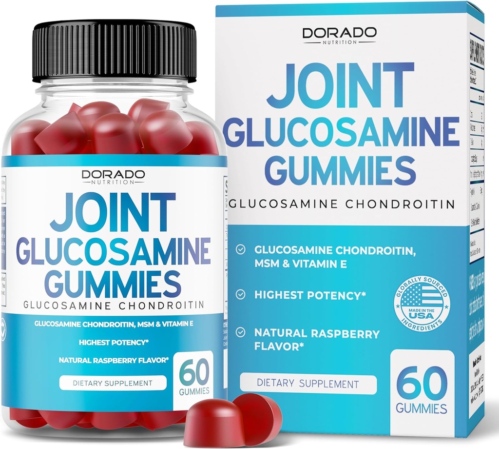 Glucosamine Chondroitin Gummies Joint Supplement - Glucosamine Gummies for Adults Nutritional Supplements - Joint Supplements for Men & Women - Delicious Raspberry Flavor - (60 Count)