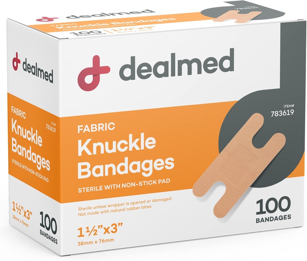 Dealmed Fabric Knuckle Flexible Adhesive Bandages – 100 Count (1 Pack) Bandages with Non-Stick Pad, Latex Free, Wound Care for First Aid Kit, 1 1/2" x 3"
