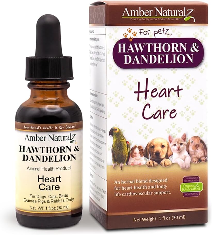 Amber NaturalZ Hawthorn & Dandelion Herbal Supplement for Dogs, Cats, Birds, Rabbits, and Guinea Pigs | Supports Heart Health, Circulation, and Fluid Balance | Natural Cardiovascular Care