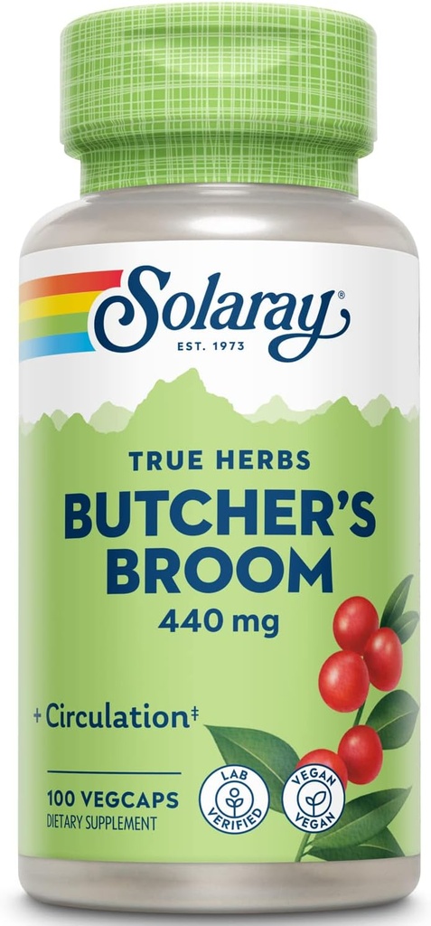 SOLARAY Butchers Broom 440 mg | Healthy Circulation & Blood Vessel Integrity Support | Non-GMO, Vegan & Lab Verified | 100 VegCaps