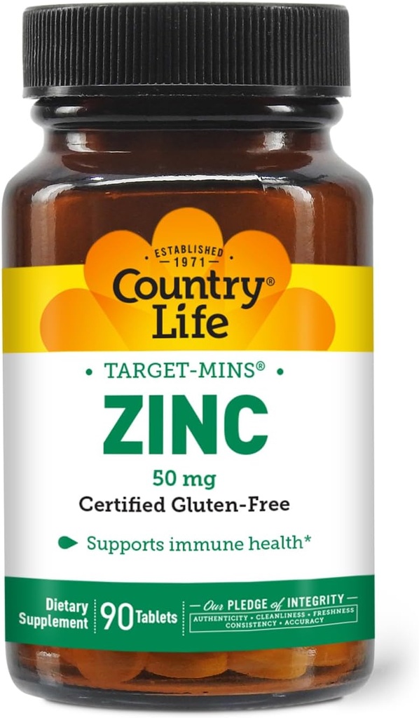 Country Life Target-Mins Zinc 50 mg 90 Tablets - Zinc Supplements for Immune Health - Zinc 50mg - Zinc Support
