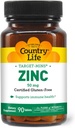 Country Life Target-Mins Zinc 50 mg 90 Tablets - Zinc Supplements for Immune Health - Zinc 50mg - Zinc Support
