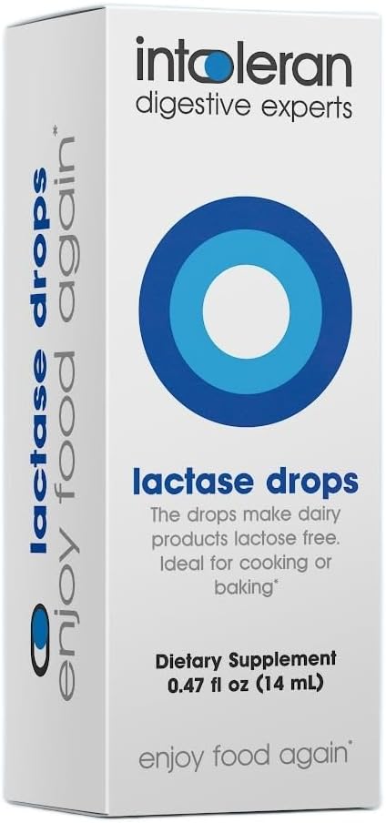 Intoleran Lactase Digestive Enzyme Drops - 0.47 FL Oz (14ml) | Liquid Lactase Enzyme for Lactose Intolerance | Makes Dairy Lactose-Free | Lactose-Free Cooking & Baking | Pure and Vegan | Low FODMAP