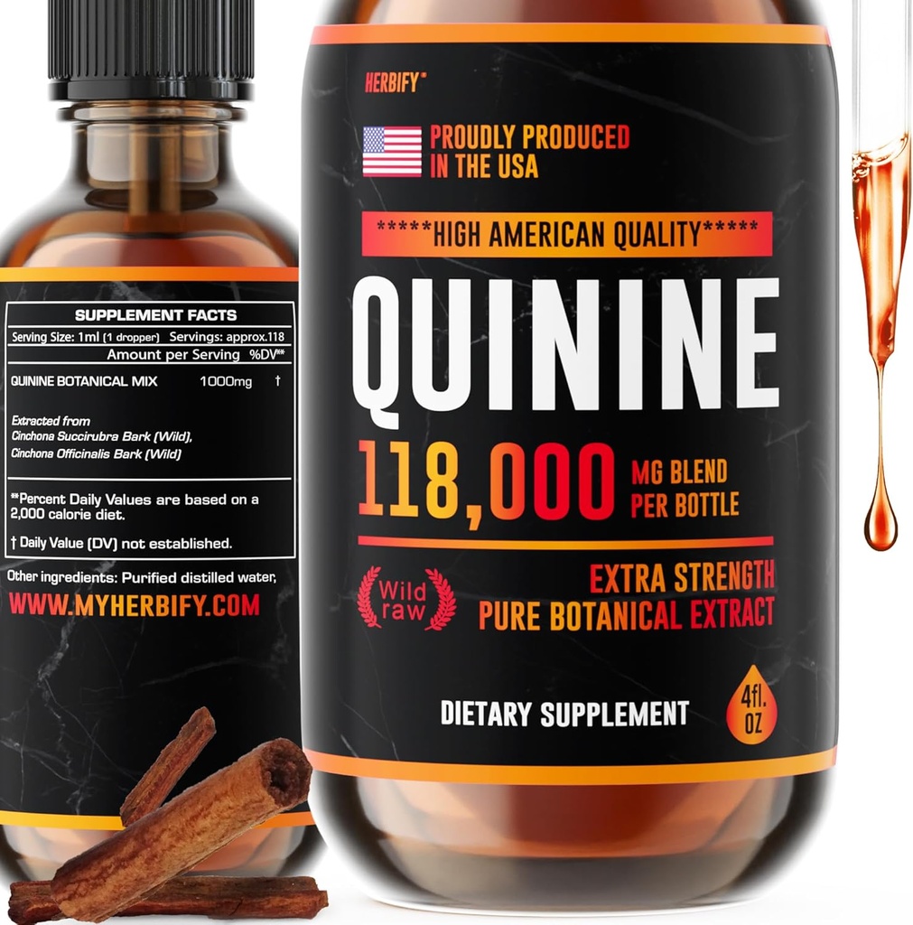 HERBIFY Quinine Tincture - Quinine Liquid Extract for Healthy Digestion - Quinine Cinchona Supplement for Better Absorption - US Made Product - for Men & Women 4oz (120ml)