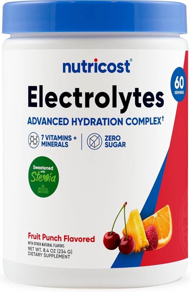 Nutricost Electrolyte Complex Powder (60 Servings, Fruit Punch) - Hydration Supplement Drink Mix with Vitamins and Minerals