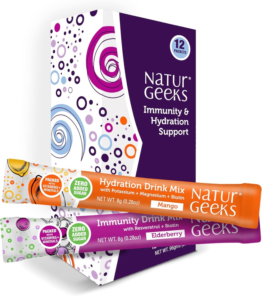 NutraGeeks Vegan Electrolytes Powder Packets – Sugar-Free Electrolytes for Instant Hydration – Hydration Powder with Elderberry & Mango Flavors – No Sugar, 12 Servings