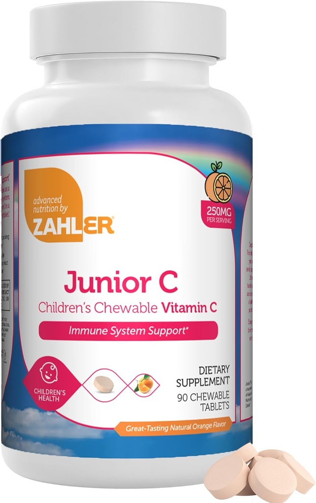 Zahler Junior C Advanced Chewable Vitamin C for Kids - Vitamins in Delicious Orange Flavor - Kosher Kids Vitamin C for Immunity - Chewable Antioxidant - (90 Count)